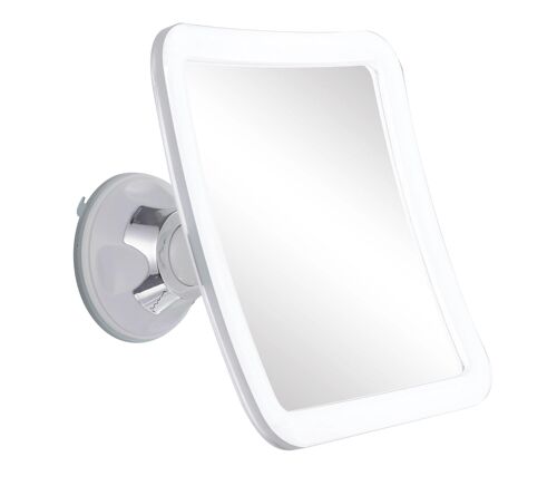 Miroir de salle de bains lumineux LED à ventouse, blanc et gris L.16 x l.16 cm, MPGlass