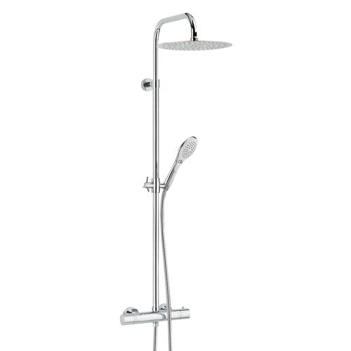 Colonne de douche thermostatique avec pomme de tête ronde, douchette et flexible, chrome, Valentin Inouie