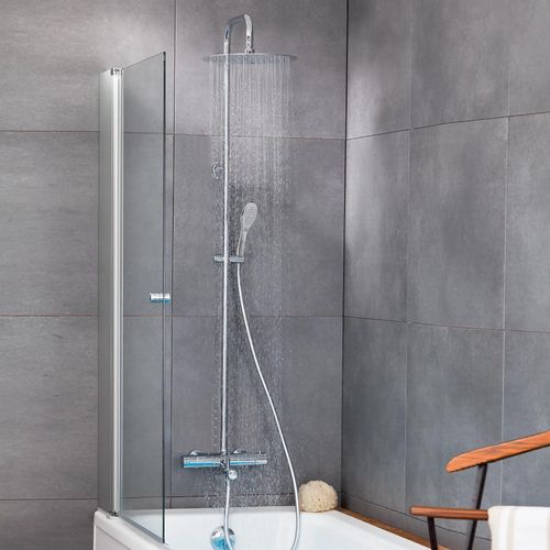 Colonne bain douche thermostatique anti-brûlure avec pomme de tête, douchette et flexible, chrome, Valentin Opium