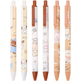 6pcs/Set De Stylos À Bille Mignons En Forme De Chat Et Ours Blanc ¿ Pour Filles,Papeterie,Noir