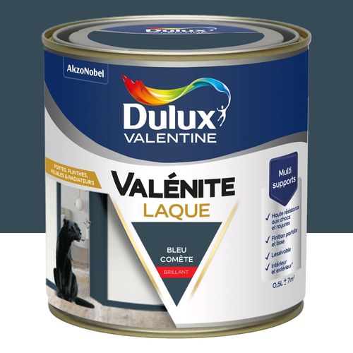 Laque acrylique Valénite Dulux Valentine bleu comète brillant 500ml