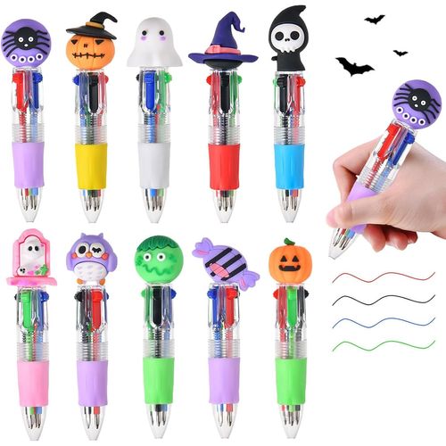 Lot De 20 Mini Stylos À Bille 4 Couleurs Avec Motif De Dessin Animé Pour Halloween - Avec Fonction D'encastrement - Pour Anniversaire D'enfant De 5 À 10 Ans