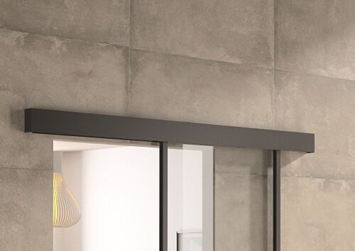 Kit porte coulissante en applique Contemporain noir cadre en aluminium et verre transparent H 204 x 83 x 3,6 cm H 204 x 83 x 3,6 cm