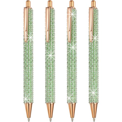 Stylo Bille Strass Métallique,Pack De 4 Stylos Perle Cristal Encre Noire Pointe 1.0mm Brillant Pour Femme Cadeau Bureau Prise De Notes Journal Intime,Vert