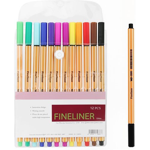 12 Pièces Fineliner,Feutre Pointe Fine,Stylo Feutres Adapté À L'usage Quotidien,Trait Super Fin,Largeur D'environ 0.4 Mm(12couleurs)