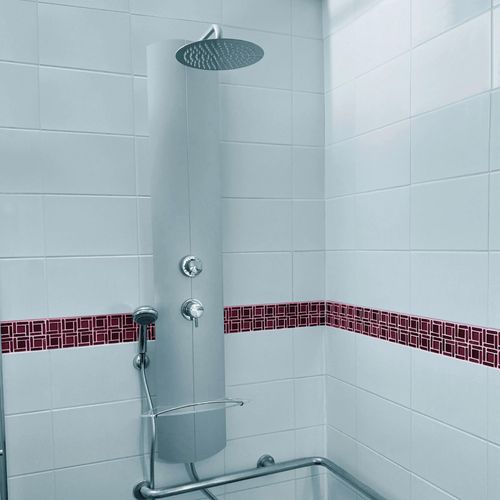 Colonne de douche mécanique avec pomme de tête, douchette et flexible, en aluminuim anodisé gris, Valentin Totmy