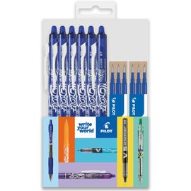 Frixion Clicker Stylo Roller À Friction Fine Effaçable Pointe Rétractable 0,7 Mm Pochette De 6 + 6 Recharges Encre Bleue