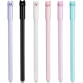 Lot De 6 Stylos À Bille Effaçables,0,5 Mm Stylos Gel Effaçables,Stylos Avec Encre Bleue,Design Chat Mignon,Pour Fournitures Scolaires Et De Bureau