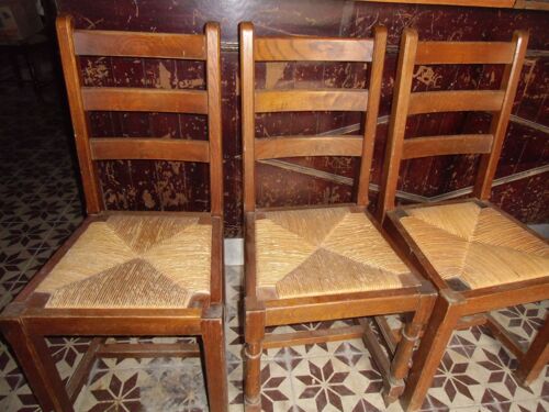 3 chaises avec assises paille amovibles et interchangeables style bourgo