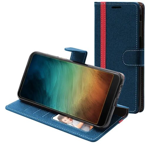 Ebeststar - Coque Samsung S10 Galaxy Etui Pu Cuir Portefeuille Porte-Cartes Support Stand, Bleu Foncé / Rouge [Dimensions Precises Smartphone : 149.9 X 70.4 X 7.8mm, Écran 6.1'']