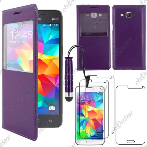 ebestStar ® pour Samsung Galaxy Grand Prime SM-G530F, Value Edition SM-G531F - Housse Coque Etui style View Portefeuille + Mini Stylet + 3 Film Écran, Couleur Violet [Dimensions PRECISES de votre appareil : 144.8 x 72.1 x 8.6 mm, écran 5'']