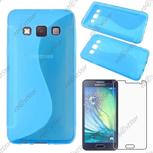 Ebeststar ® Pour Samsung Galaxy A3 Sm-A300f - Housse Etui Coque Silicone Gel Motif S-Line Protection Souple + 1 Verre Trempé, Couleur Bleu