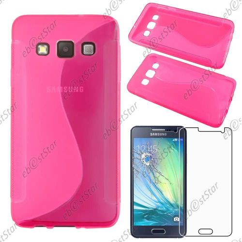 Ebeststar ® Pour Samsung Galaxy A3 Sm-A300f - Housse Etui Coque Silicone Gel Motif S-Line Protection Souple + 1 Verre Trempé, Couleur Rose
