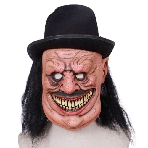 Masque D'halloween Effrayant Pour Hommes, Masque En Latex Effrayant Avec Cheveux Noirs, Chapeau De Fête