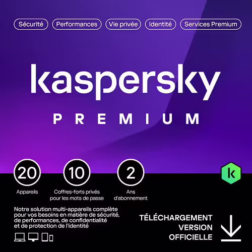 Kaspersky Premium - Multidevice 20 App 2 Ans 10 Coffres - Pc Mac Android Ios - Ed Française Licence Officielle Par Mail - Esd