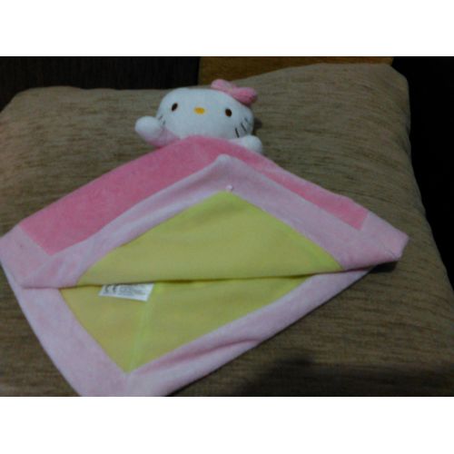 Doudou plat rose dessous jaune Hello Kitty Sanrio