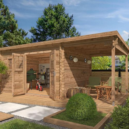 Abri De Jardin Klikstrom Taman Bois Traité Autoclave Marron Ép.34 Mm Toiture Monopente  Surface Totale 19.5m²