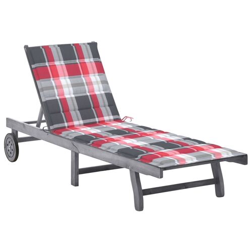 Transat Chaise Longue Bain De Soleil Lit De Jardin Terrasse Meuble D'extérieur Avec Coussin Gris Bois D'acacia Solide Helloshop26 02_0012485