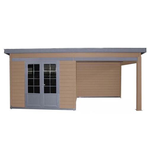 Abri De Jardin Green Outside En Composite Marron Monopente Surface Totale 18,5m² + Kit Anti-Tempête