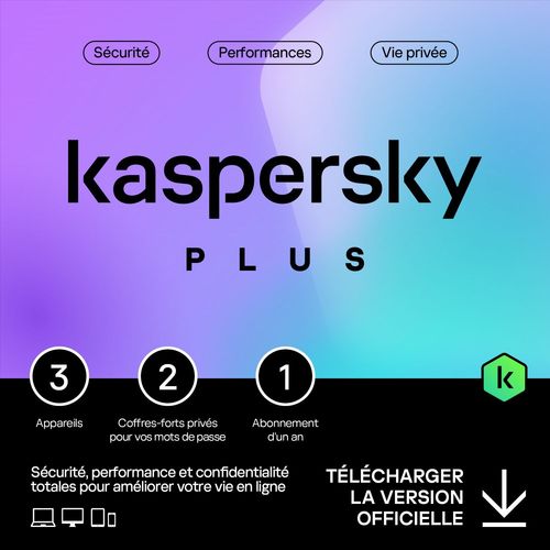 Kaspersky Plus 2024 - Multidevice 3 App 1 An 1 Coffre - Pc Mac Android Ios - Edition Française Licence Officielle Par Mail - Esd