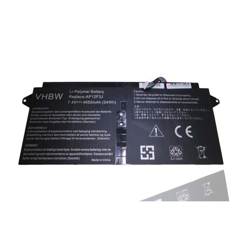 vhbw Batterie 4650mAh (7.4V) pour notebook Acer Aspire S7, Aspire S7 13", S7-391 remplace 2ICP3/65/114-2, AP12F3J, KT.00403.009.