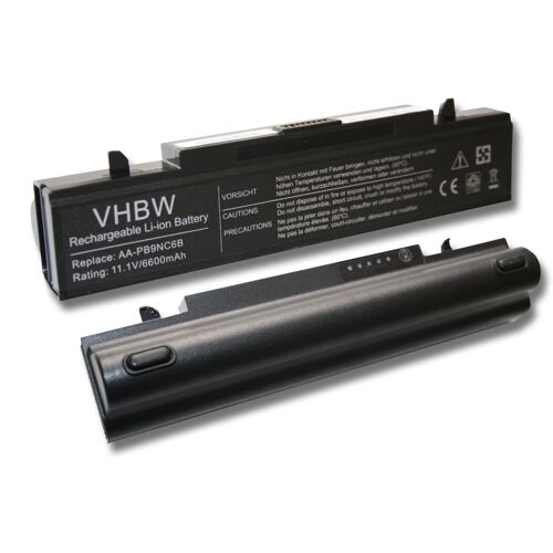vhbw Li-Ion batterie 6600mAh (11.1V) noire pour laptop, notebook Samsung RC530 S05, RC530 S07, RC530 S08 comme AA-PB9NC6B, AA-PB9NC6W, AA-PB9NS6B.