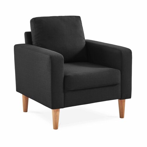 Fauteuil Scandinave En Tissu Gris Chiné Foncé Bjorn Canapé 1 Place Fixe Droit Pieds Bois