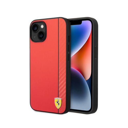 Coque pour iPhone 14 Plus Design Élégant Effet Carbone Ferrari Rouge / Noir