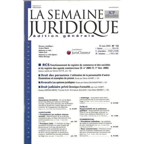 Lot De 8 Revues "La Semaine Juridique" Jcp 2005 - N°12 À 22