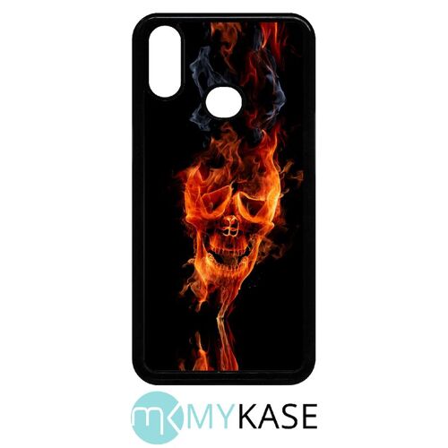 Coque pour galaxy a10s - tête de mort en feu - noir