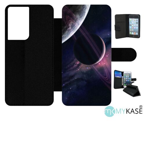 Etui À Rabat Pour Galaxy S21 Ultra 5g - Espace Saturne - Simili-Cuir - Noir