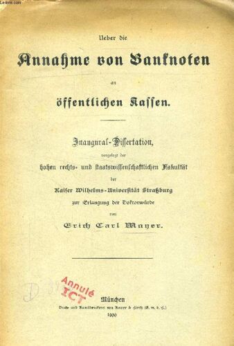 Ueber Die Annahme Von Banknoten An Öffentlichen Kassen (Inaugural-Dissertation)