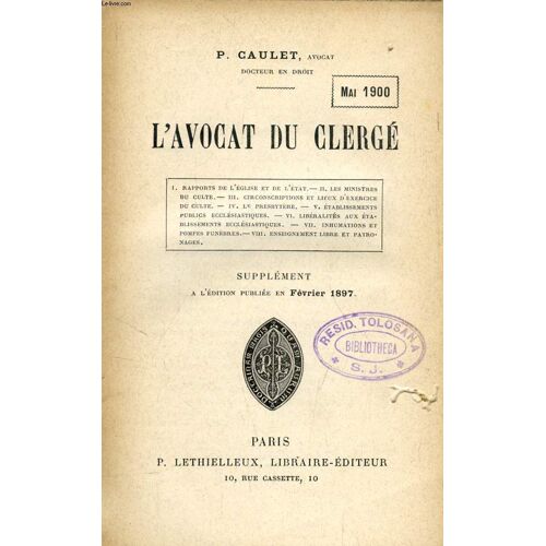 L'avocat Du Clerge, Supplement, Mai 1900