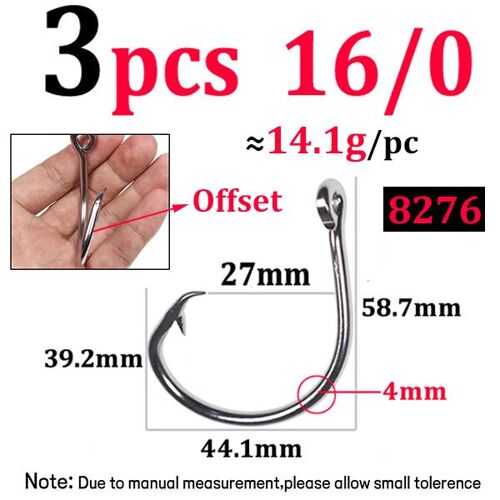 3pcs 8276 16-0 - Kelv Hameçon Circulaire En Acier Inoxydable Pour Pêche En Eau Salée, Appât Pour Grand Gibier, Thon En Haute Mer, Requin, Pêche À La Traîne