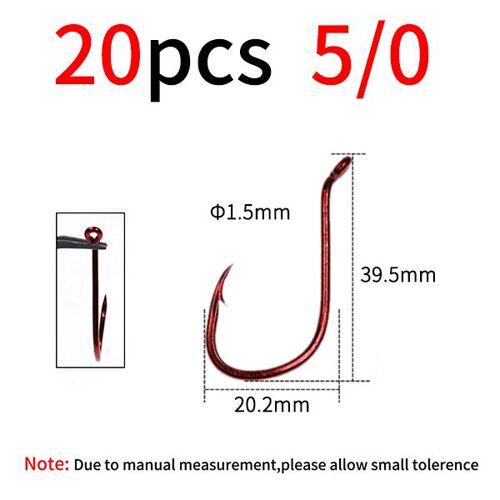 20pcs Taille 510 - Kelv Hameçons À Bec De Pieuvre En Acier À Haute Teneur En Carbone, Crochets De Pêche Décalés, Noir Et Rouge, Eau Salée