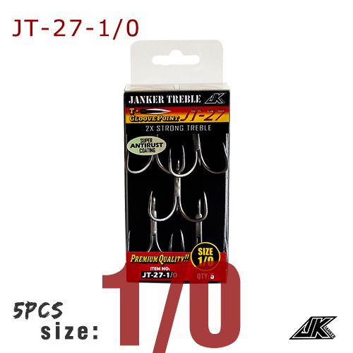 Jt-27-1 L 0-5pcs - Jk Jt 27 Triple Pêche Gris 2x Treble Hooks 1 Boîte Fish Tees T Glogrupoint Round Bend Super Antirouille Hameçons Mer Tackle
