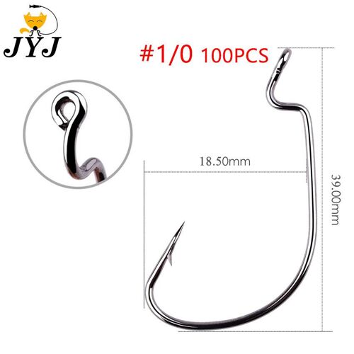 100 Pieces - Jyj Lot De 100 Hameçons De Pêche Offset, Appât En Acier À Haute Teneur En Carbone, Leurre Souple Pour Ver Avec De Grands Yeux