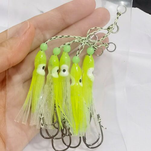 Avec Crochet De Taille 13 - Jaune - Inchiku Assist Hooks Avec Jupes De Calmar, Jig De Petite Taille, Octopus Snared Jigs Hook, Soft Bait, 50mm, 5pcs