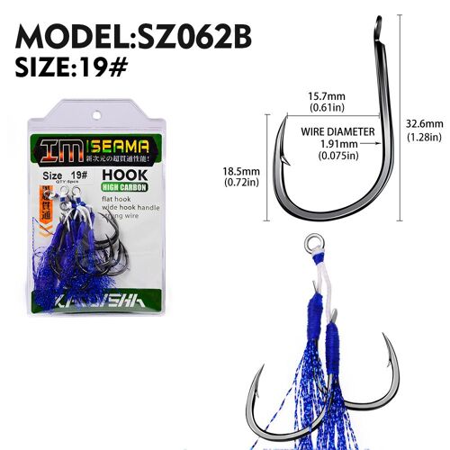 Paire Sz062b 19-5 - Katyusha Hameçons À Double Barbelé Avec Plume Luisante, Hameçons'assistance À La Pêche, Lumière Uv