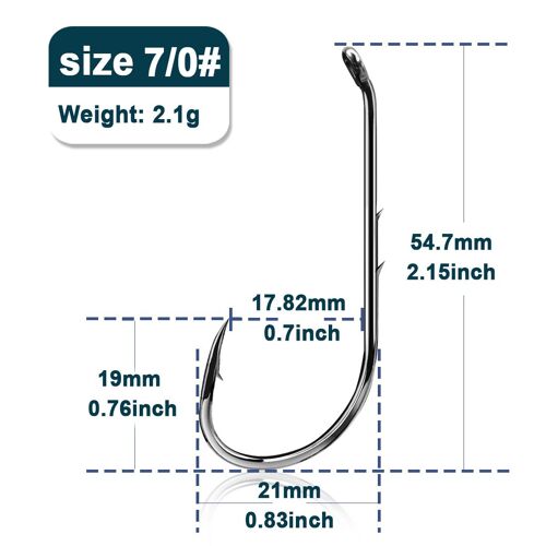50 Pcs - Taille-7-0 Gap-17.82 Mm - Hameçons De Pêche, Support D'appât 9km,Hameçon En Forme De Ver, Tige En Fer Barbelé