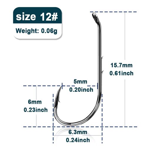 200 Pcs - Taille-12 Gap-5 Mm - Hameçons De Pêche, Support D'appât 9km,Hameçon En Forme De Ver, Tige En Fer Barbelé