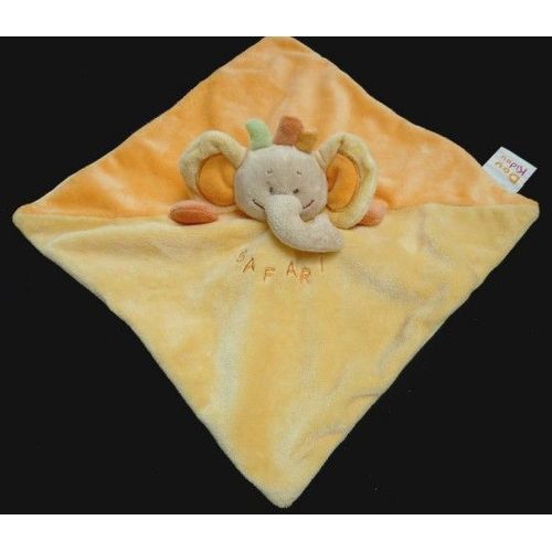 Doudou Doukidou Dou Kidou Éléphant Jaune Orange Plat Carré Safari
