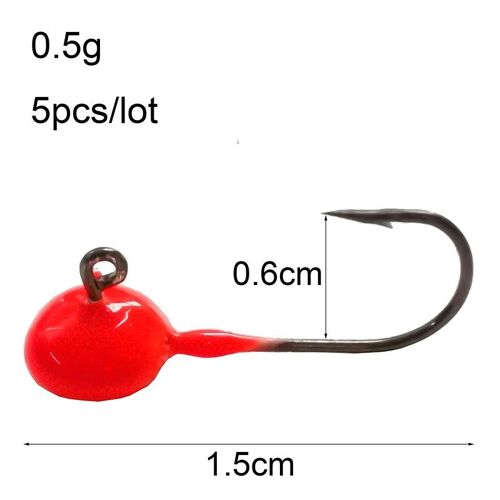 0.5 G-Rouge - Mini Crochet Barbelé À Tête De Gabarit Résolution, Leurre Souple, Hameçons De Pêche Sur Glace'hiver, Matériel De Pêche, 5 Pièces Par Lot