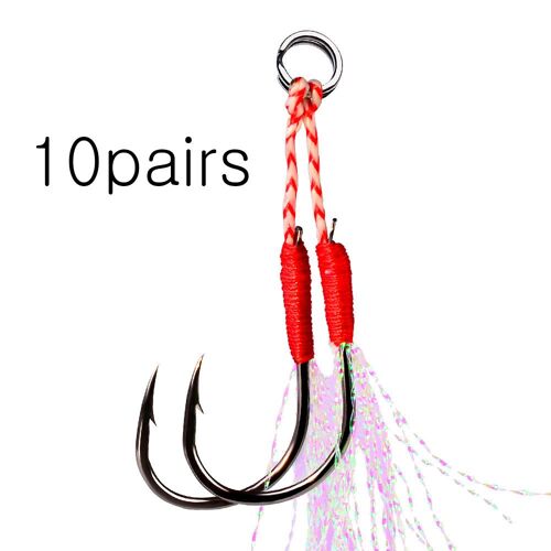 Taille 24 - 10 Double Noir - Hameçons De Pêche À Jigging Lent Hameçons De Tête De Gabarit En Soie Brillante À Fil Simple/Double Pe Pour Leurre