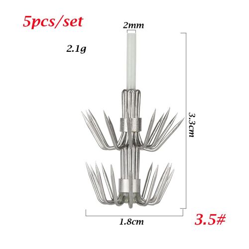 Taille 3.5 - Hameçon Parapluie À Double Couche En Acier À Haute Teneur En Carbone, Appâts En Plastique, Gabarit De Calmar, Lueur Dans Le Bois Foncé, Leurres De Crevettes, Outils De Pêche Shoes, 5 Pièces