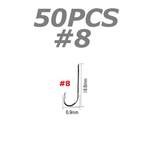 Taille 8 50pcs - Lot De 50 Hameçons De Pêche À Appâts,Crochet De Support En Carbone, Acier, Vers, Étang