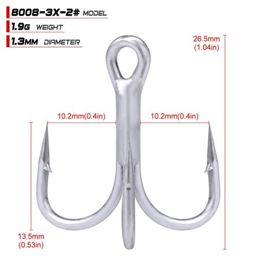 Taille 2 - Hameçon De Pêche En Acier À Haute Teneur En Carbone, Hameçon Triple En Étain Mat, Haute Résistance,10 Pièces/Lot