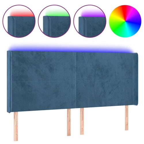 Vidaxl Tête De Lit À Led Bleu Foncé 203x16x118/128 Cm Velours