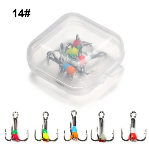 Taille 14 - Hameçons De Pêche Sur Glace En Acier À Haute Teneur En Carbone Avec Étui En Plastique, Crochet À Trois Mâchoires, Matériel De Pêche En Plein Air, Diversifié,5 Pièces