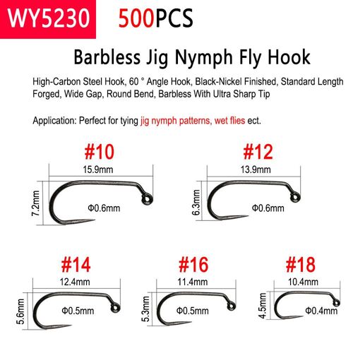500pcs Wy230 - Hameçon De Pêche À La Mouche,En Acier À Haute Teneur En Carbone, Barbelé, Pour Gabarit, Nymphe, Mouche Sèche Et Humide